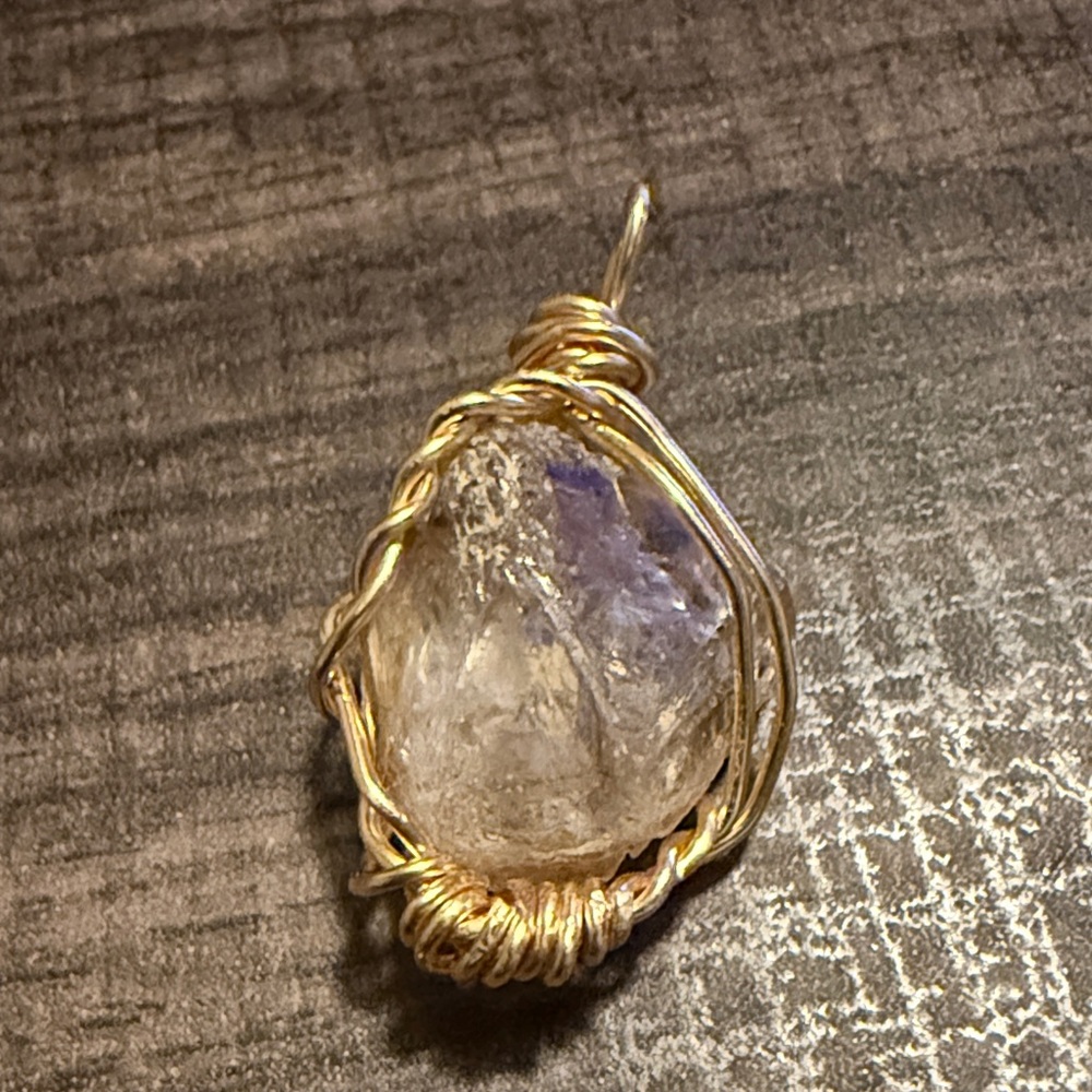 Gold Wire Wrapped  Stone Pendant